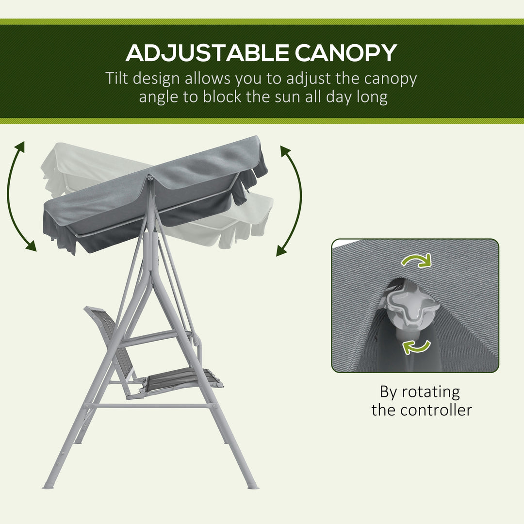 Metal Garden Swing Chair, 3-Seater Swing Seat, Patio Hammock Bench Canopy Lounger, Light Grey
