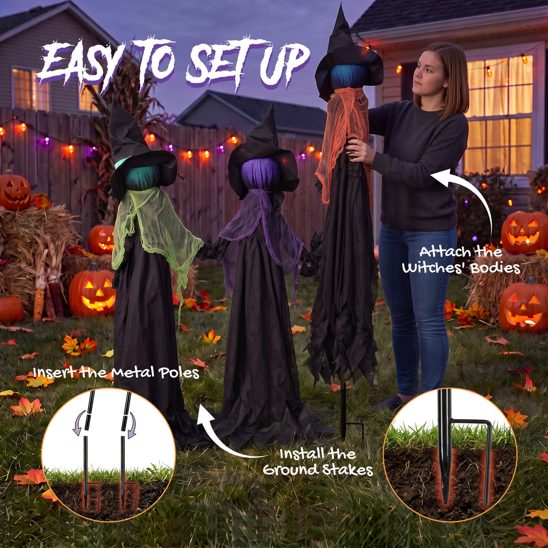 120cm Witches Holding Hands Halloween Decorations Outdoor Indoor, Scar