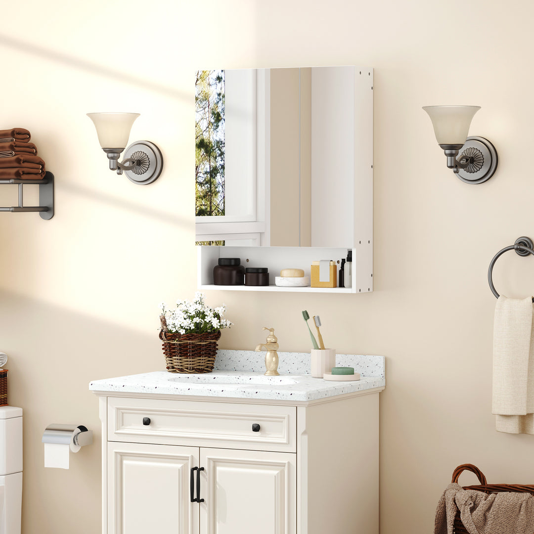 Bathroom Cabinet with Mirror, Wall Mounted Bathroom Mirror Cabinet with Adjustable Shelf, 2 Doors Storage Cupboard, White