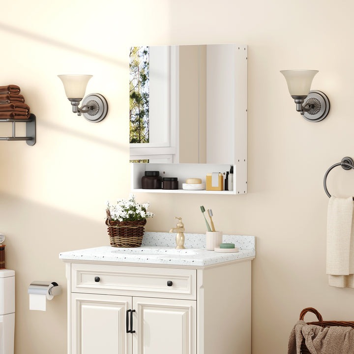 Bathroom Cabinet with Mirror, Wall Mounted Bathroom Mirror Cabinet with Adjustable Shelf, 2 Doors Storage Cupboard, White