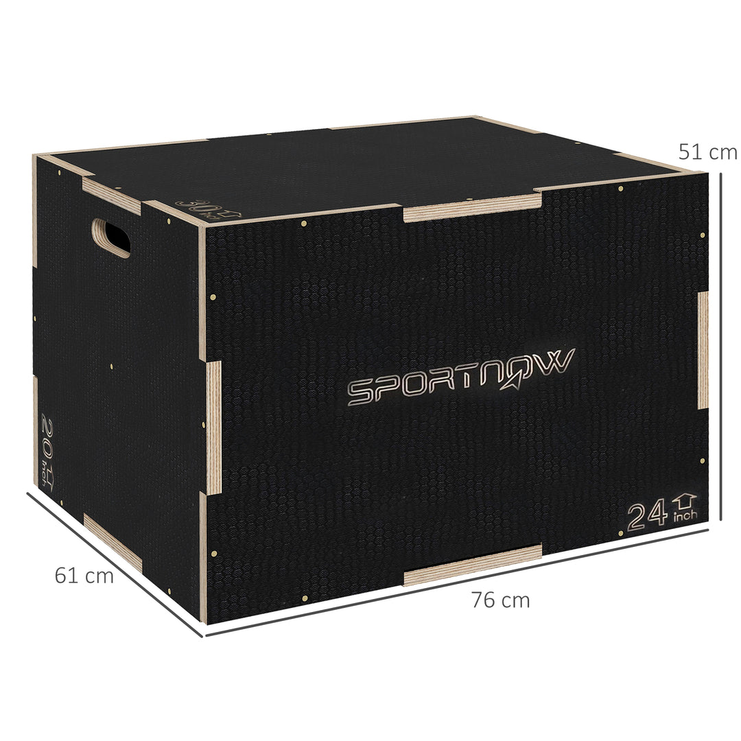 SPORTNOW 3-in-1 Wooden Plyo Box, Anti-Slip Plyometric Jump Platform, Step up Exercise Box w/ Handle Openings for Home Gym Workout Training | Aosom UK