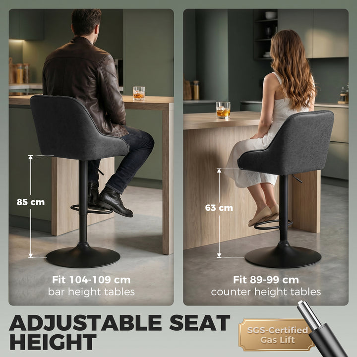 Bar Stools Adjustable Swivel Kitchen Chairs with Backrest Set of 2 for
