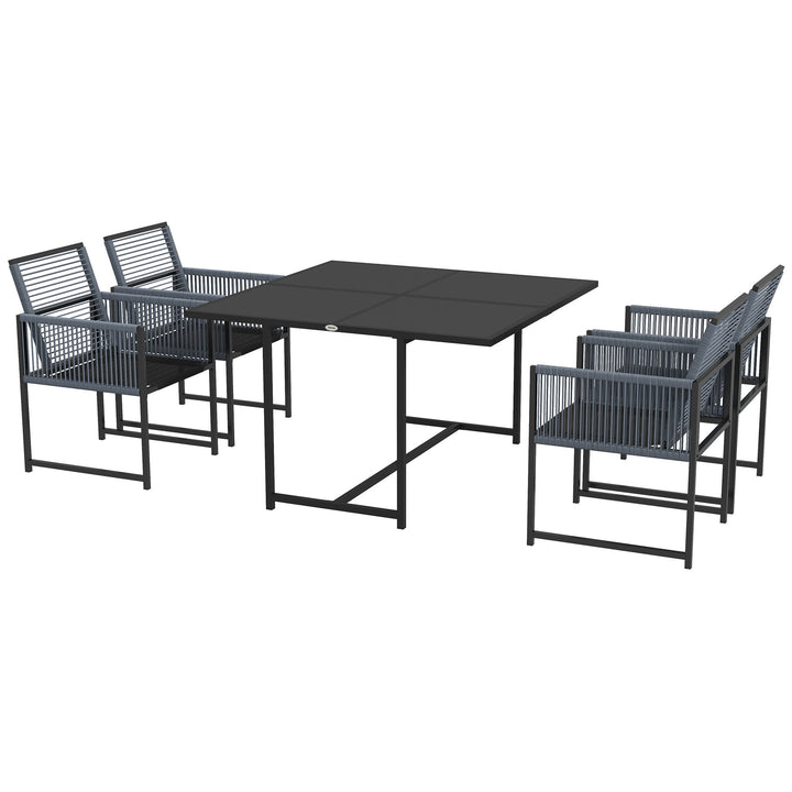 Outsunny 5 Pieces Garden Dining Set, Patio Dining Set, 4 Seater Outdoor Table and Chairs w/ Foldable Backrest, Tempered Glass Top, Handwoven