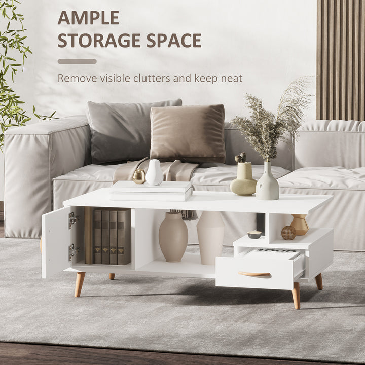 MCL Modern Minimalism Coffee Table with Storage, Sofa Side Table with Shelf & Drawer for Living Room Reception Room, White