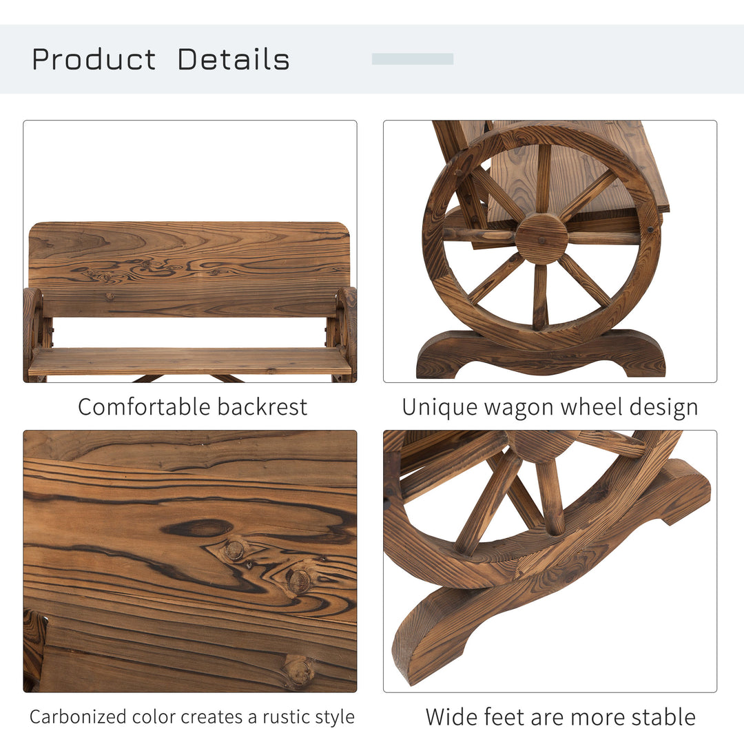 Fir Wood 2-Seater Outdoor Garden Wagon Wheel Bench