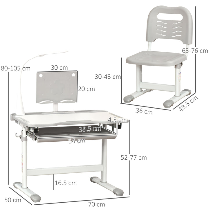 HOMCOM Children's Study Desk Set: USB Lamp, Storage Drawer, Activity Table for Arts & Crafts, Grey & White | Aosom UK