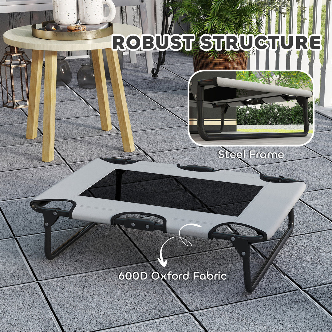 Portable Raised Dog Bed, Elevated Pet Cot with Breathable Mesh for Indoor Outdoor, for Small Medium Dogs, Light Grey
