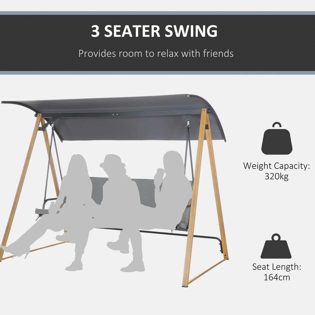 3 Seater Swing Chair, Garden Swing Bench with Adjustable Canopy, Cushioned Seat and Weather Resistant Steel Frame for Patio, Yard