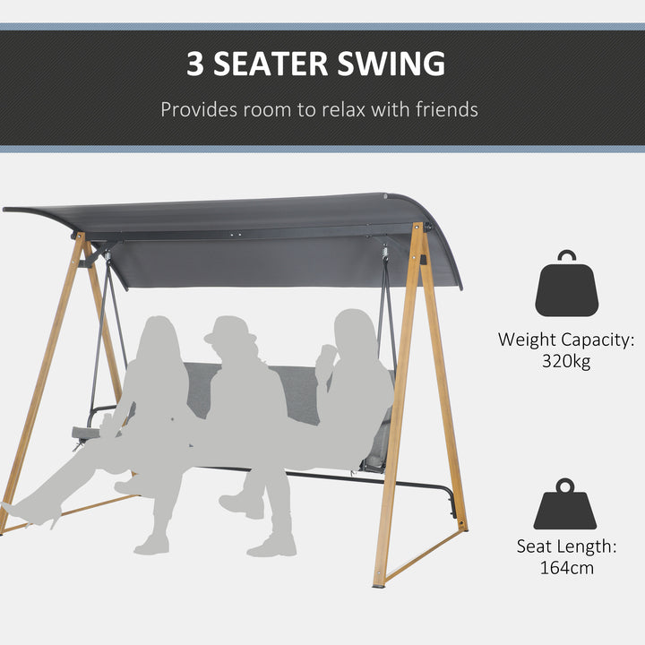 3 Seater Swing Chair, Garden Swing Bench with Adjustable Canopy, Cushioned Seat and Weather Resistant Steel Frame for Patio, Yard