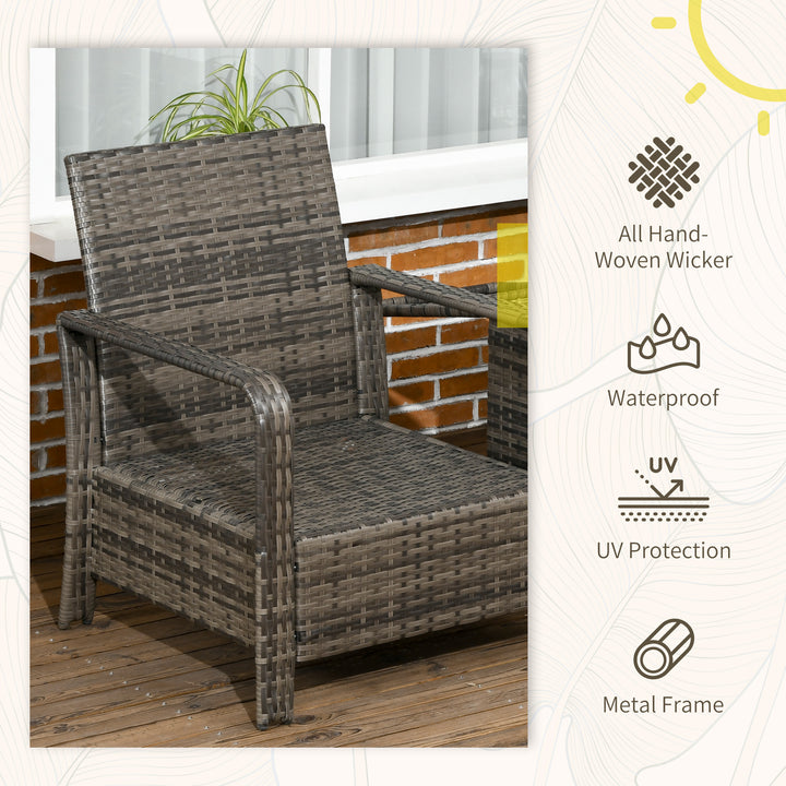 MCL 3 Pieces Rattan Bistro Set, Wicker Garden Furniture Set with Storage Coffee Table and Chairs, Thickened Cushions for Outdoor, Patio, Balcony, Grey