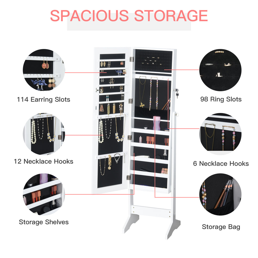 MCL Jewelry Cabinet Standing Mirror Full Length Makeup Lockable Armoire Storage Organizer White