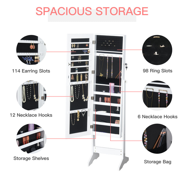 MCL Jewelry Cabinet Standing Mirror Full Length Makeup Lockable Armoire Storage Organizer White