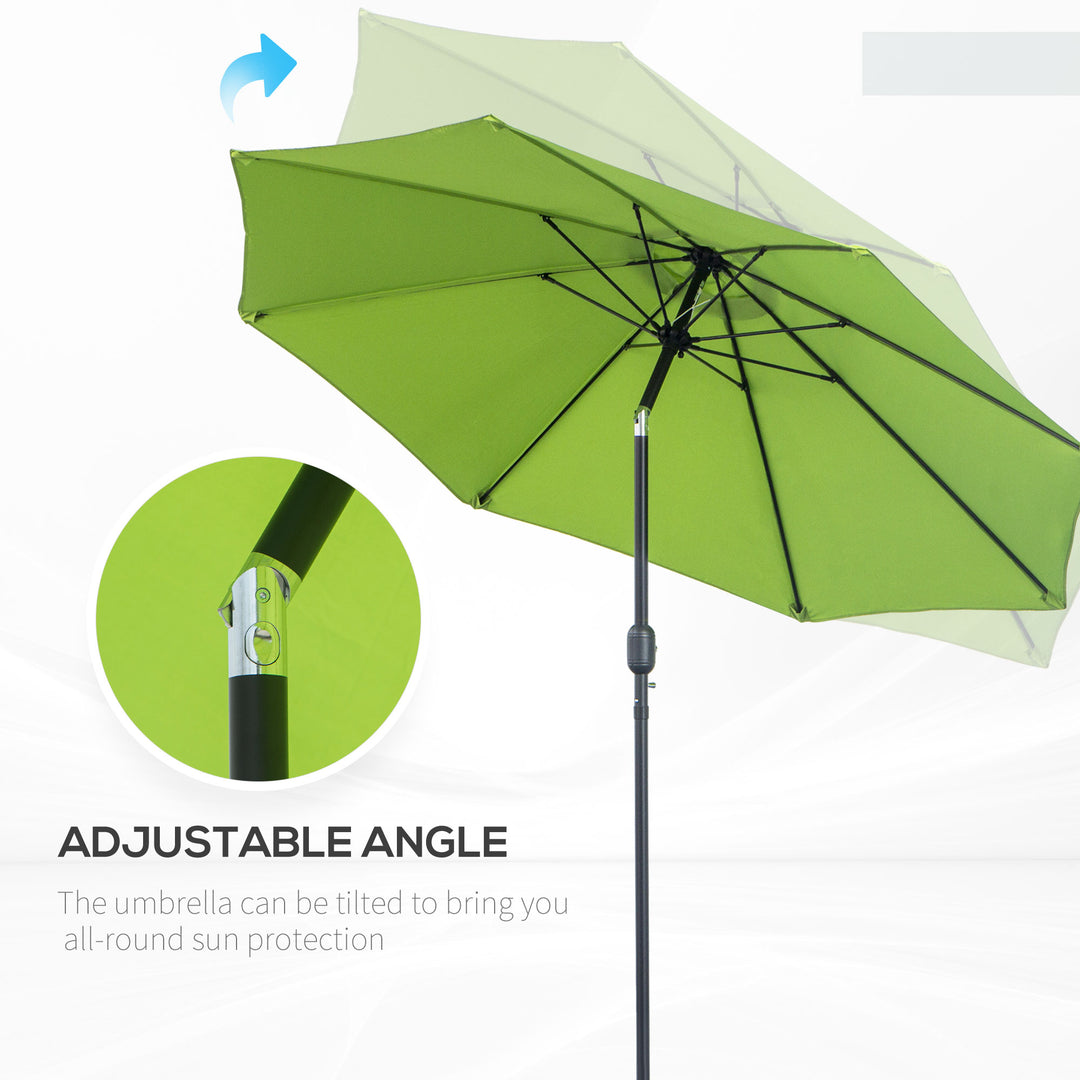 2.7M Garden Parasol Umbrella with Glass Fibre Ribs and Aluminium Frame, Tilting Sun Shade Shelter Canopy, Light Green