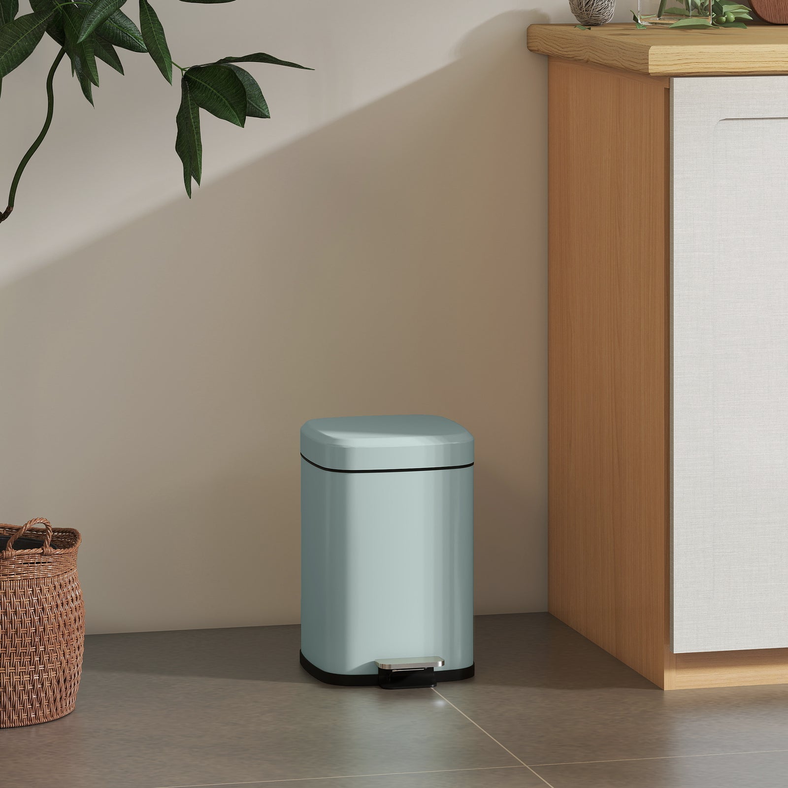 12L Modern Boxy Metal Home Kitchen Bin - Light Green