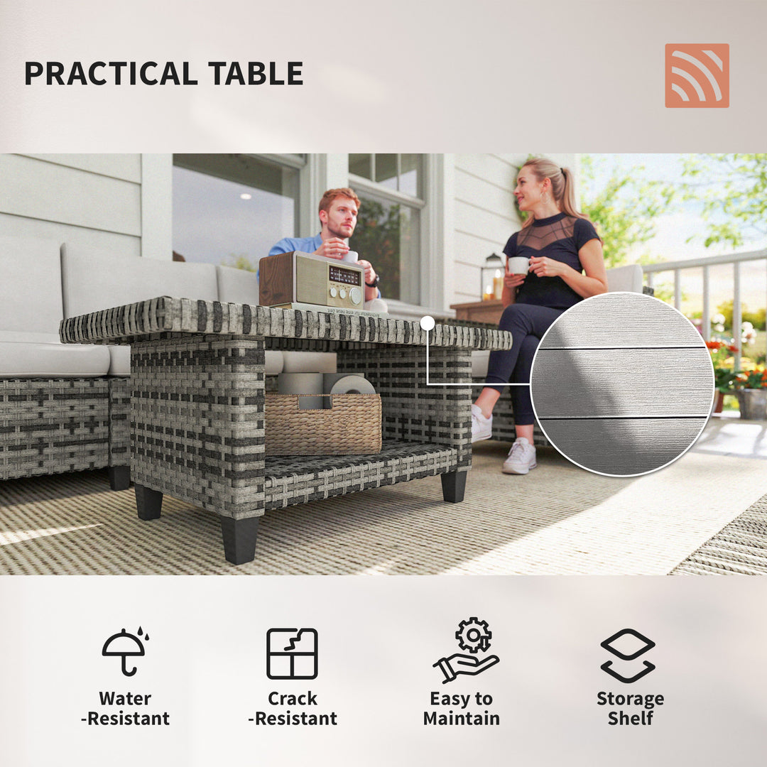 Six-Piece Modular Rattan Sofa Set - Light Grey