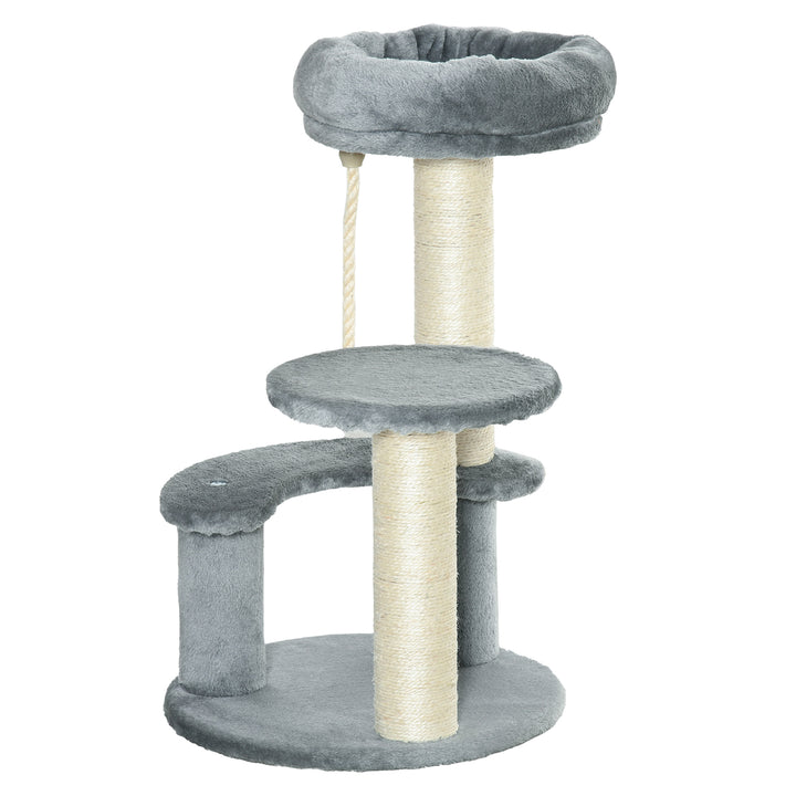 PawHut Cat Tree 65 cm, Kitty Scratcher, Kitten Activity Centre with 2 Perches & Hanging Sisal Rope, Grey | Aosom UK