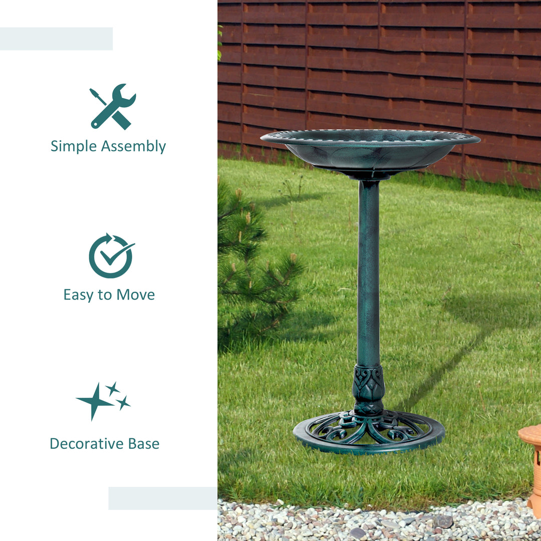 MCL Garden Bird Bath Outdoor Decrative Garden Feeder Stand with Scallop-like Pattern, Time-Worn Finish, 50cm, Green
