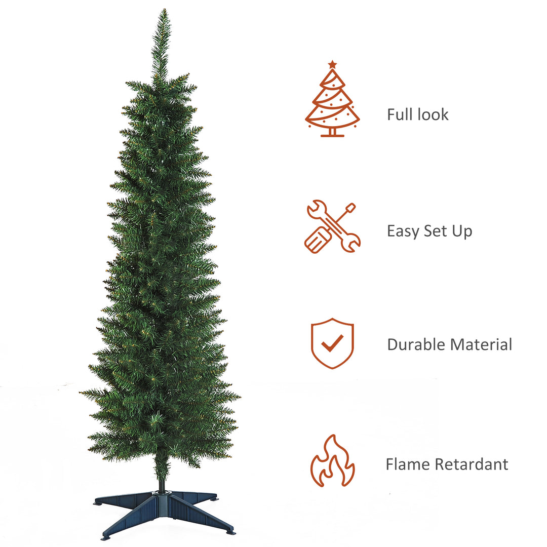 MCL 5ft Unlit Artificial Christmas Tree, Pencil Slim Xmas Tree with Solid Stand and Realistic Branches, Green