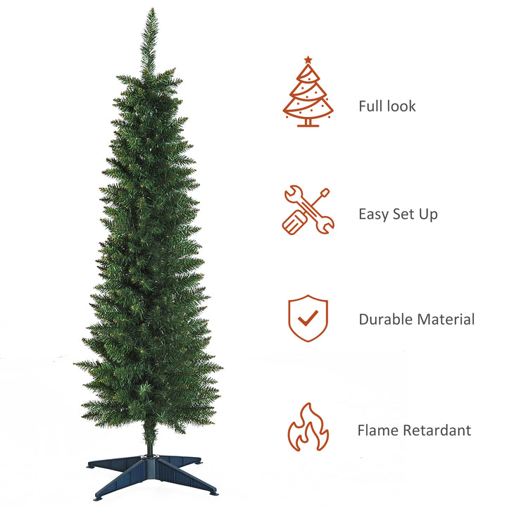 MCL 5ft Unlit Artificial Christmas Tree, Pencil Slim Xmas Tree with Solid Stand and Realistic Branches, Green