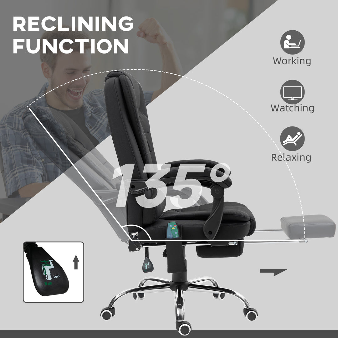 Office Chair with 6 Point Massage and Back Heat, Microfibre Desk Chair with Footrest Adjustable Height and Swivel Wheels, Back Reclining, Full Black