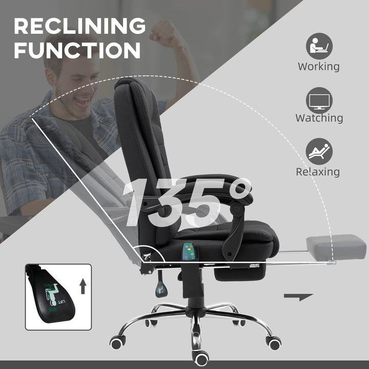 Office Chair with 6 Point Massage and Back Heat, Microfibre Desk Chair with Footrest Adjustable Height and Swivel Wheels, Back Reclining, Full Black