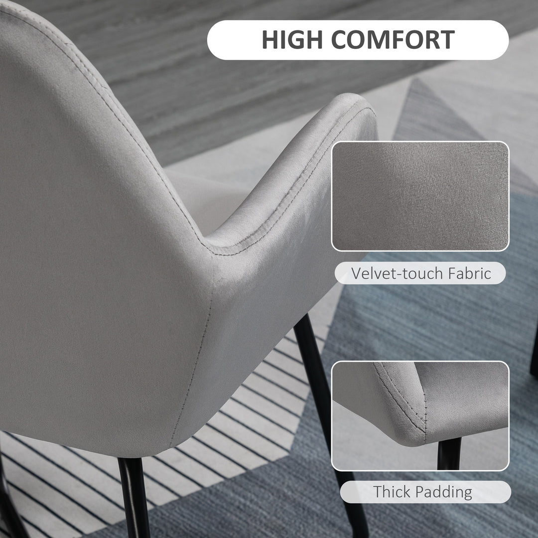 HOMCOM Set of 2, Contemporary Accent Chair, Soft Velvet Fabric Armchair with Durable Metal Base, for Lounge or Reception, Grey | Aosom UK