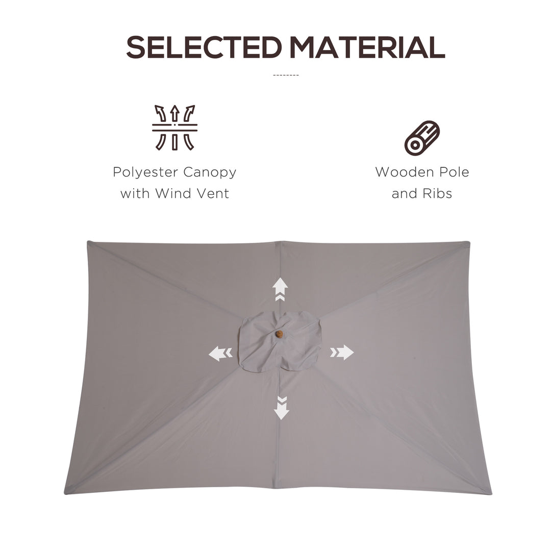 2 x 3m Wooden Garden Parasol Umbrella Outdoor Sun Shade Canopy, Table Market Umbrella with Vent, 38 mm Pole, Rope Pulley Mechanism, Light Grey