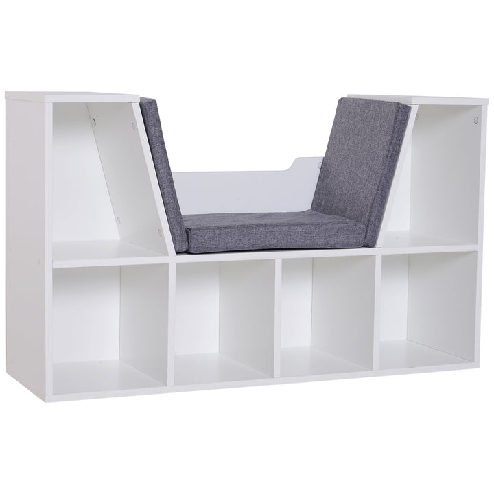 MCL Bookcase Storage Shelf with Cushioned Reading Seat, Cube Bookshelf Organizer for Bedroom Living Room, White