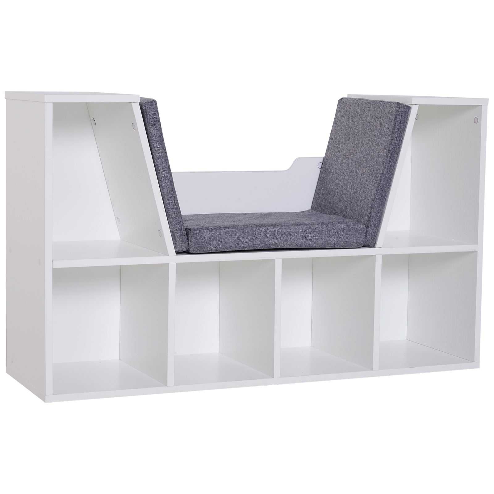 Bookcase Storage Shelf with Cushioned Reading Seat, Cube Bookshelf Organizer for Bedroom Living Room, White