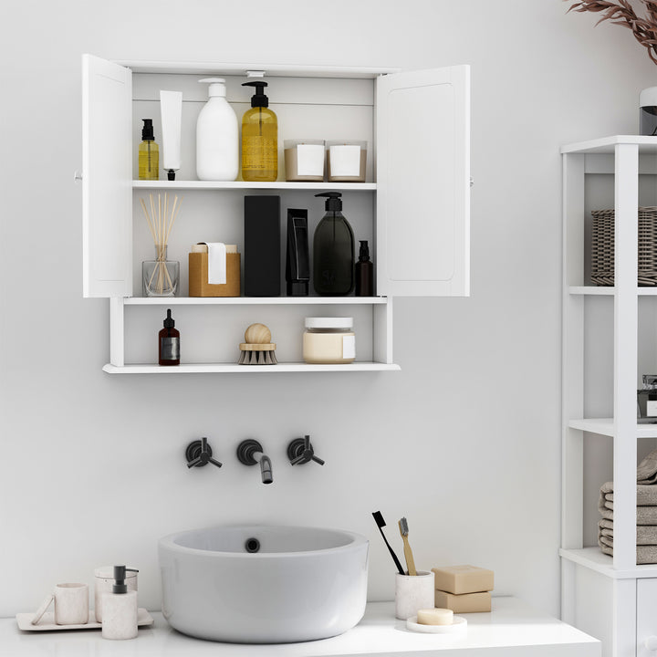 Wall-mounted Bathroom Cabinet Mirror Door Organiser Storage Shelves Living Room White