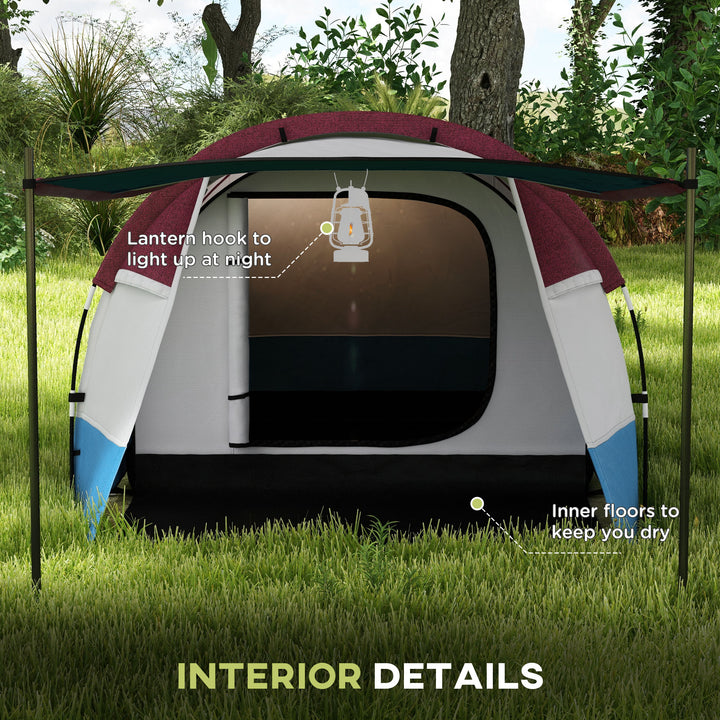 Camping Tent, Large Tunnel Tent with Bedroom and Living Area, 2000mm Waterproof, Portable with Bag for 2-3 Man, Red