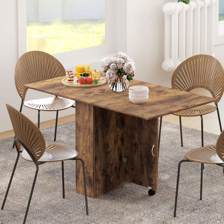 80-140 cm Folding Dining Table for 4-6 People, Drop Leaf Table with 2-