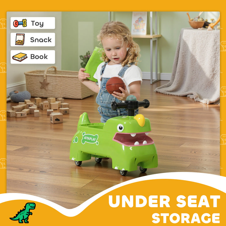 Kids Ride On Car, Dinosaur Foot to Floor Slider with Storage, Toddler Walker with Light, Sounds