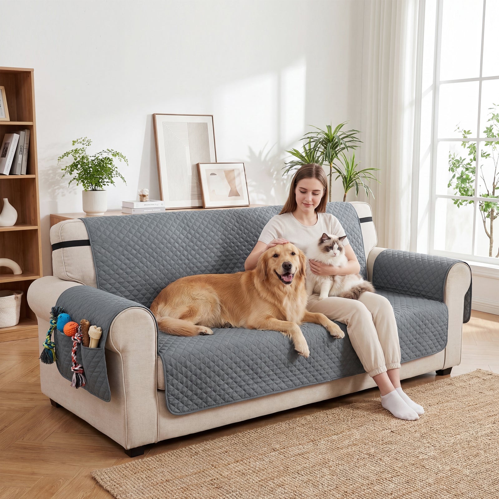 Waterproof Sofa Cover 3 Seater, Soft Couch Cover for Dogs Cats Pets, N