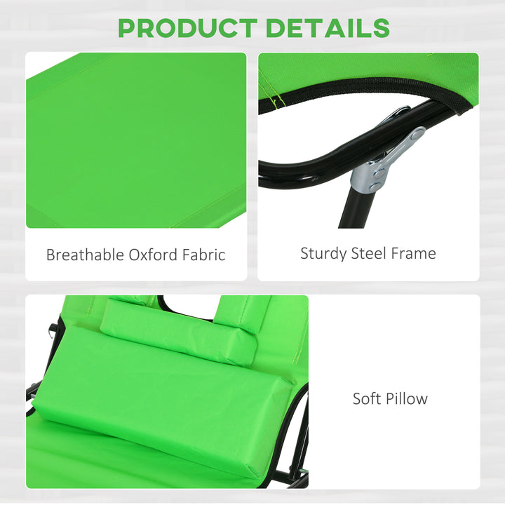 Outdoor Folding Sun Lounger Set of 2 with Face Hole, 4 Level Adjustable Backrest Reclining Garden Lounger, Garden Recliner Sunbed with 600 D Oxford Cloth Seat and Pillow for Beach, Green