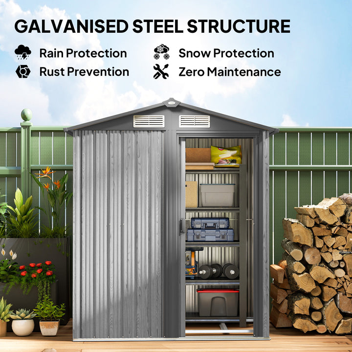 4.3 x 5ft Outdoor Garden Storage Shed - Grey Wood Effect
