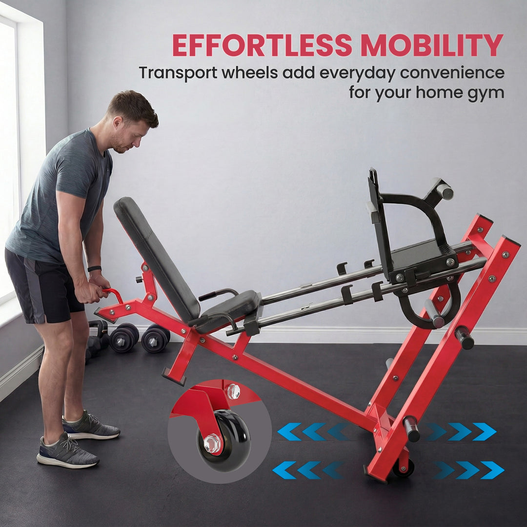 Leg Press Machine with Wheels and Calf Block, Adjustable Squat Machine