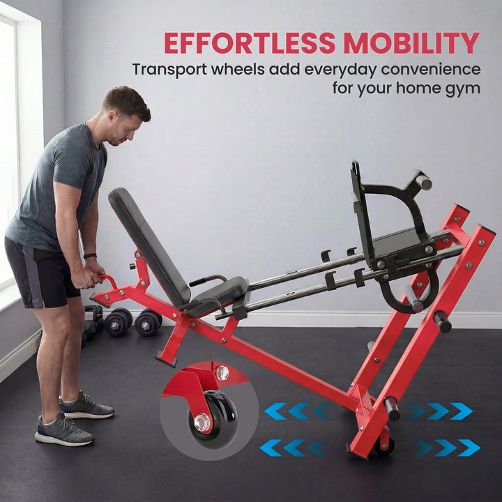 Leg Press Machine with Wheels and Calf Block, Adjustable Squat Machine