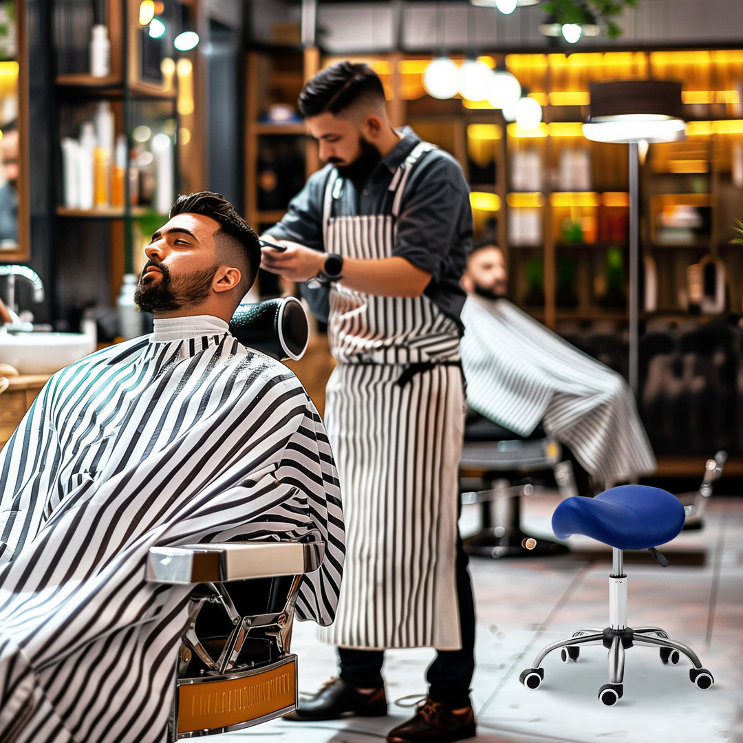 Saddle Stool, Height Adjustable Salon Chair for Massage Spa, Faux Leather, Dark Blue