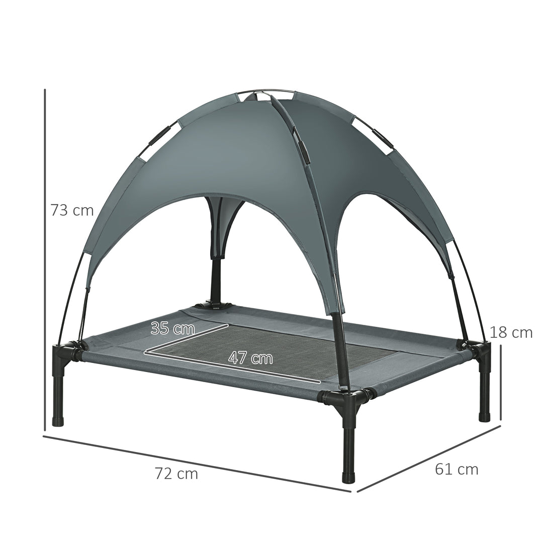 Raised Dog Bed Waterproof Elevated Pet Cot with Breathable Mesh UV Protection Canopy Grey, for Medium Dogs, 76 x 61 x 73cm