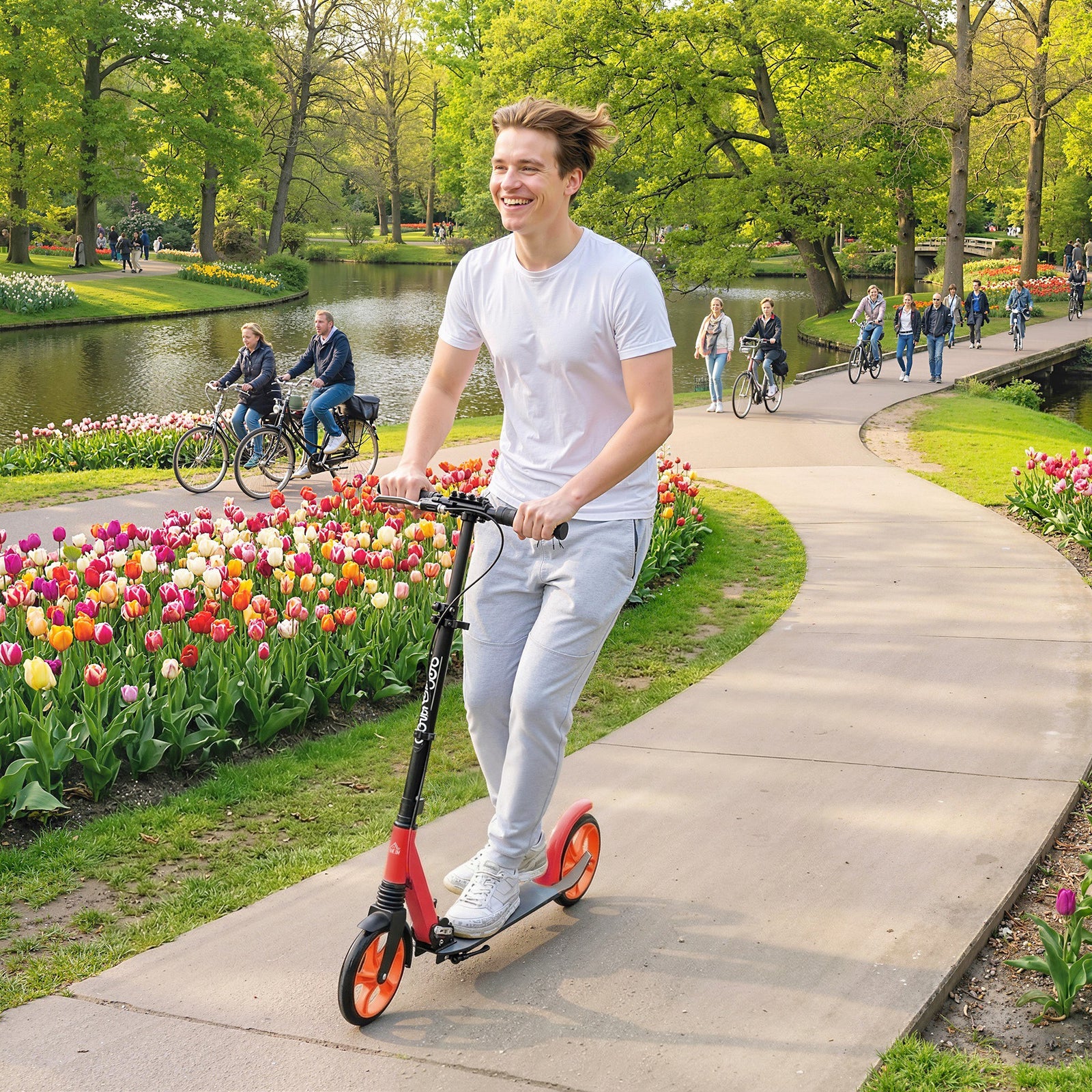 One-click Folding Kick Scooter for 14+ w/ Adjustable Handlebar, Push S