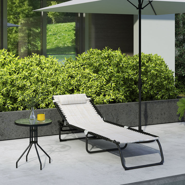 Foldable Sun Lounger, Outdoor 4 Level Adjustable Backrest Reclining Chaise Chair, Steel Frame Recliner Chair for Camping, Hiking, Cream White