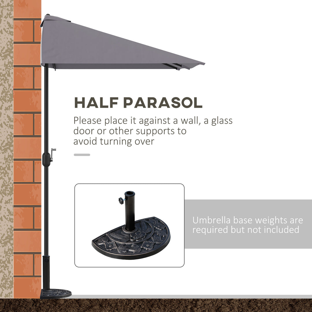 Balcony Half Parasol Semi Round Umbrella Patio Crank Handle (2.3 m, Grey)- NO BASE INCLUDED