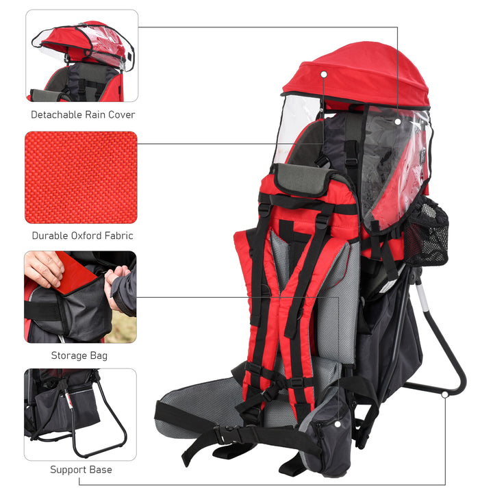 MCL Baby Hiking Backpack Carrier Child Carrier with Ergonomic Hip Seat Detachable Rain Cover Adjustable Straps Stand for Toddler 6 - 36 Months Red
