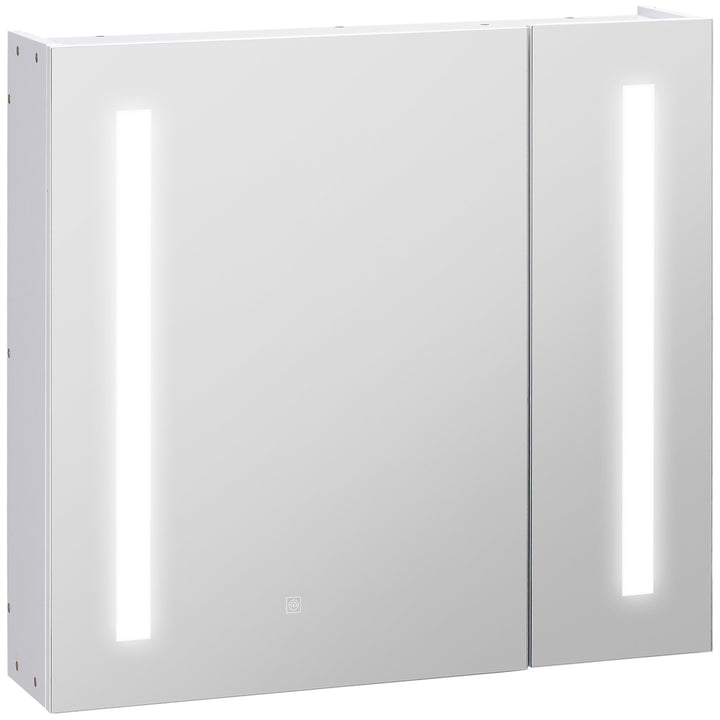 kleankin Illuminated Bathroom Cabinet: Wall-Mounted with LED Mirror, Adjustable Shelf, Touch Switch, USB Charging, Pristine White | Aosom UK