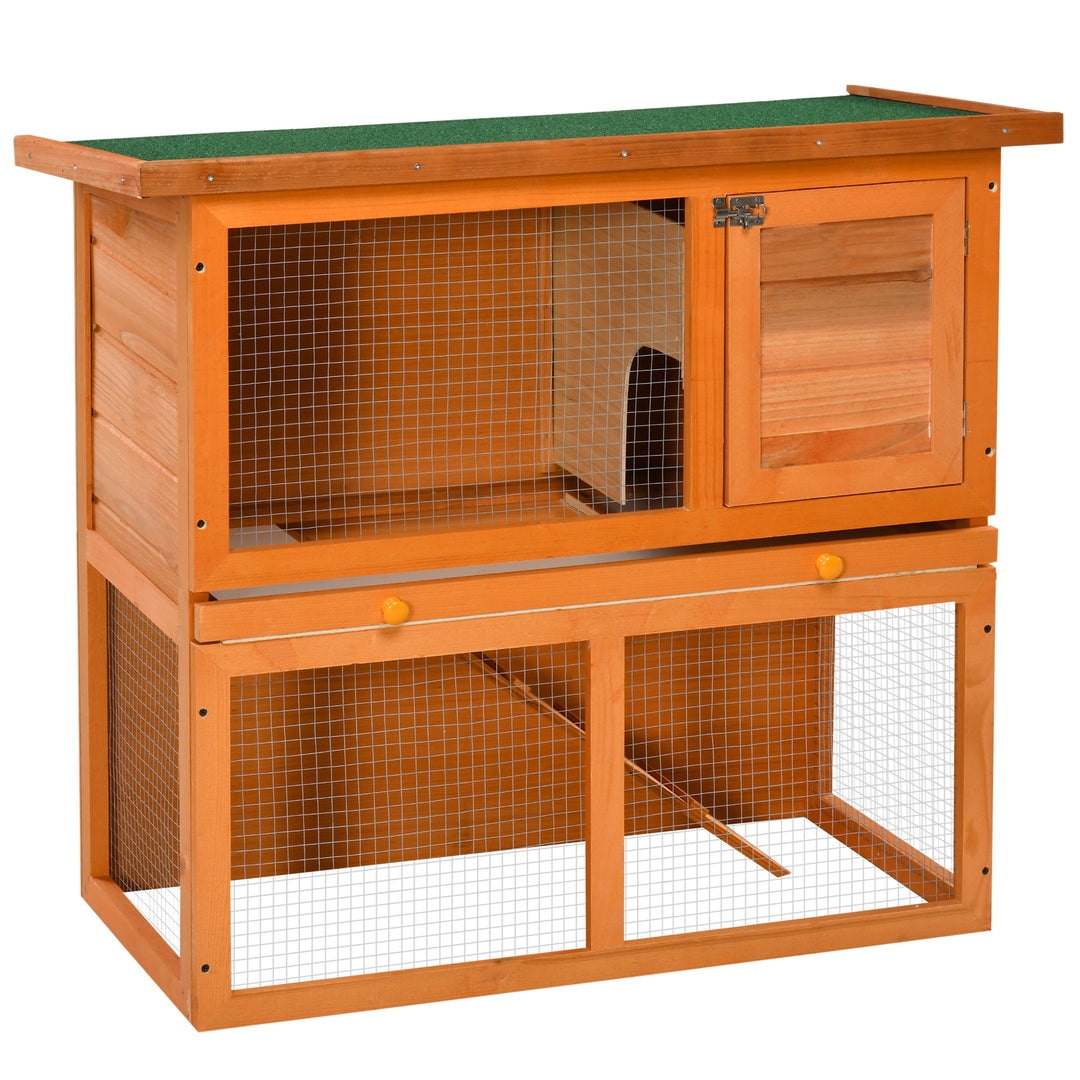 MCL Two-Tier Rabbit Hutch, Wooden Outdoor Pet Cage, with Opening Top