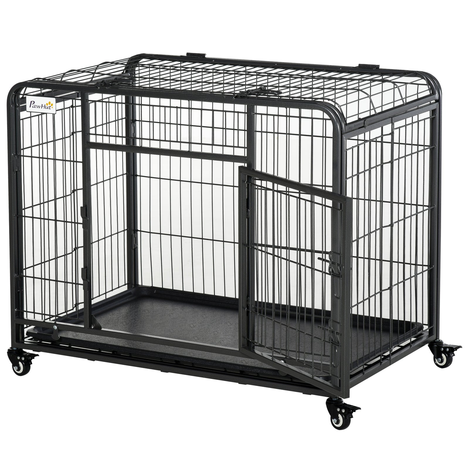 Metal Dog Cage Kennel Locking Door & Wheels Removable Tray Openable Top For Medium Pets 94 x 58 x 69.5 cm