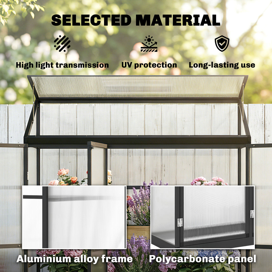 Polycarbonate Greenhouse with 3 Hinged Doors, Top Vent, Lean-to Green 