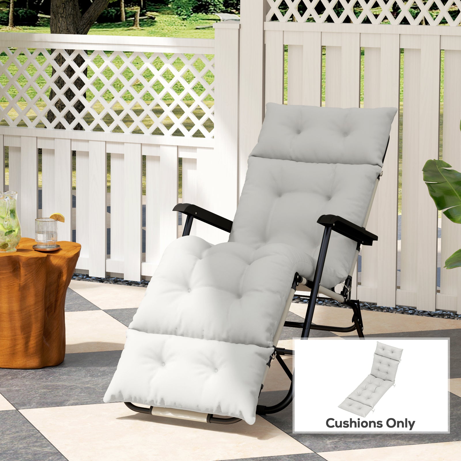 Sun Lounger Cushions Only, 190x56x10cm Garden Lounge Chair Cushions, UPF20+ 220gsm Fabric, Thick Sunbed Replacement Pads with 6 Ties, Light Grey