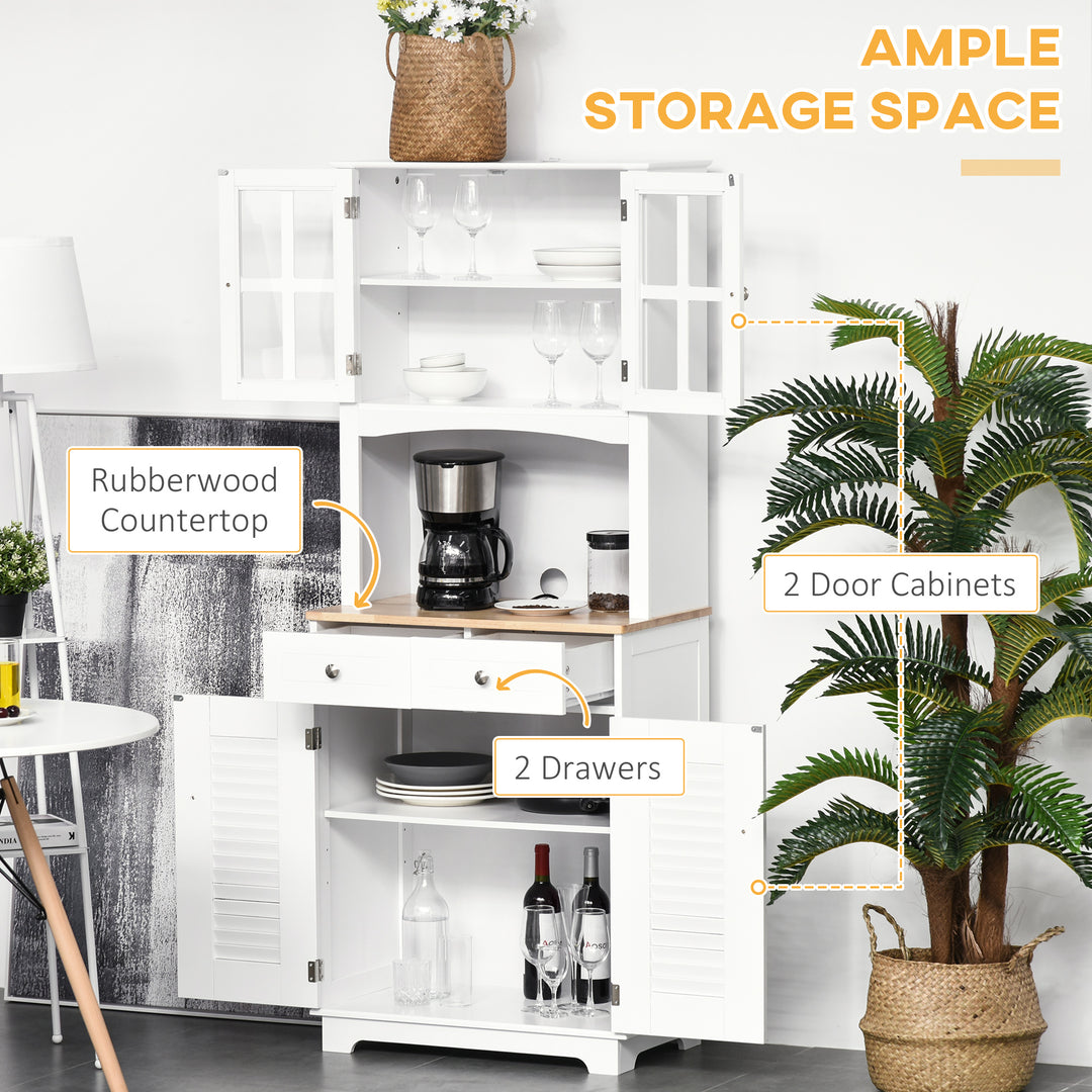 MCL Modern Kitchen Cupboard, Louvered Kitchen Storage Cabinet with Framed Glass Doors and 2 Drawers, White